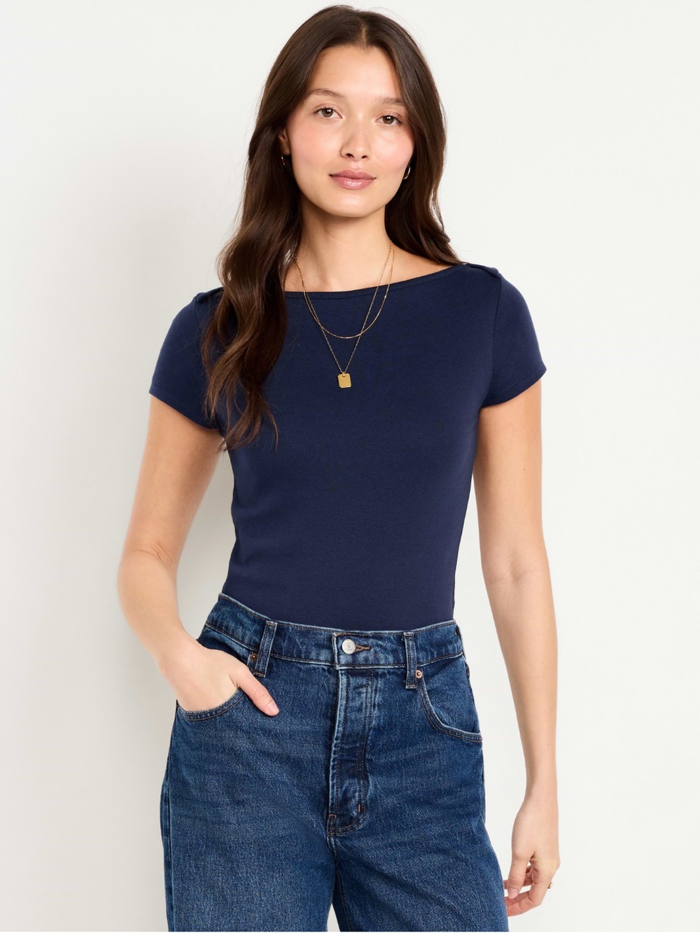 Old Navy Navy Short-Sleeve Boatneck Tee